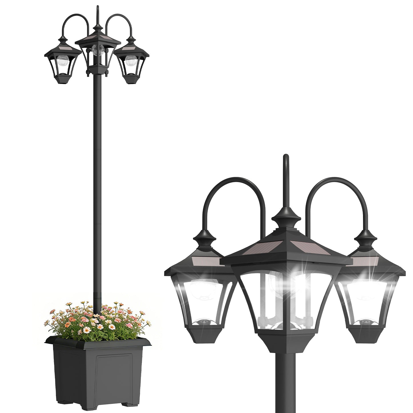 Solar Lamp Post Dusk-to-Dawn Sensor 185 cm Black
