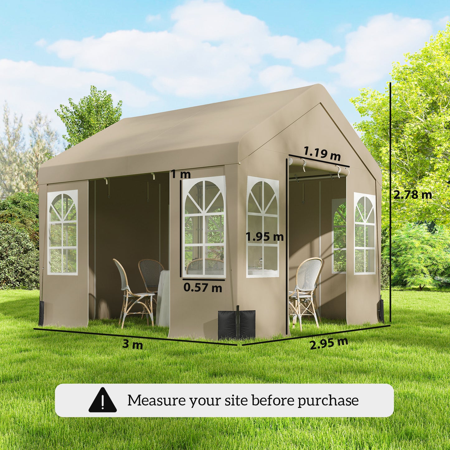3 x 3 m Party Tent, Outdoor Canopy Tent with Sidewalls, Beige