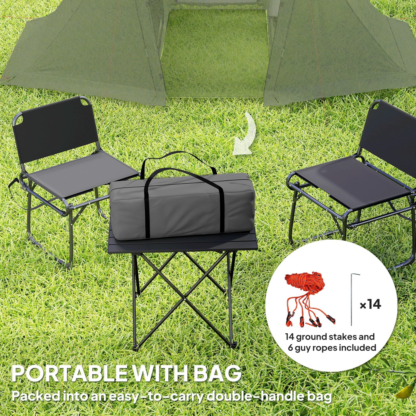 3 Man Camping Tent with 2 Bedrooms, 3000mm Waterproof, Grey