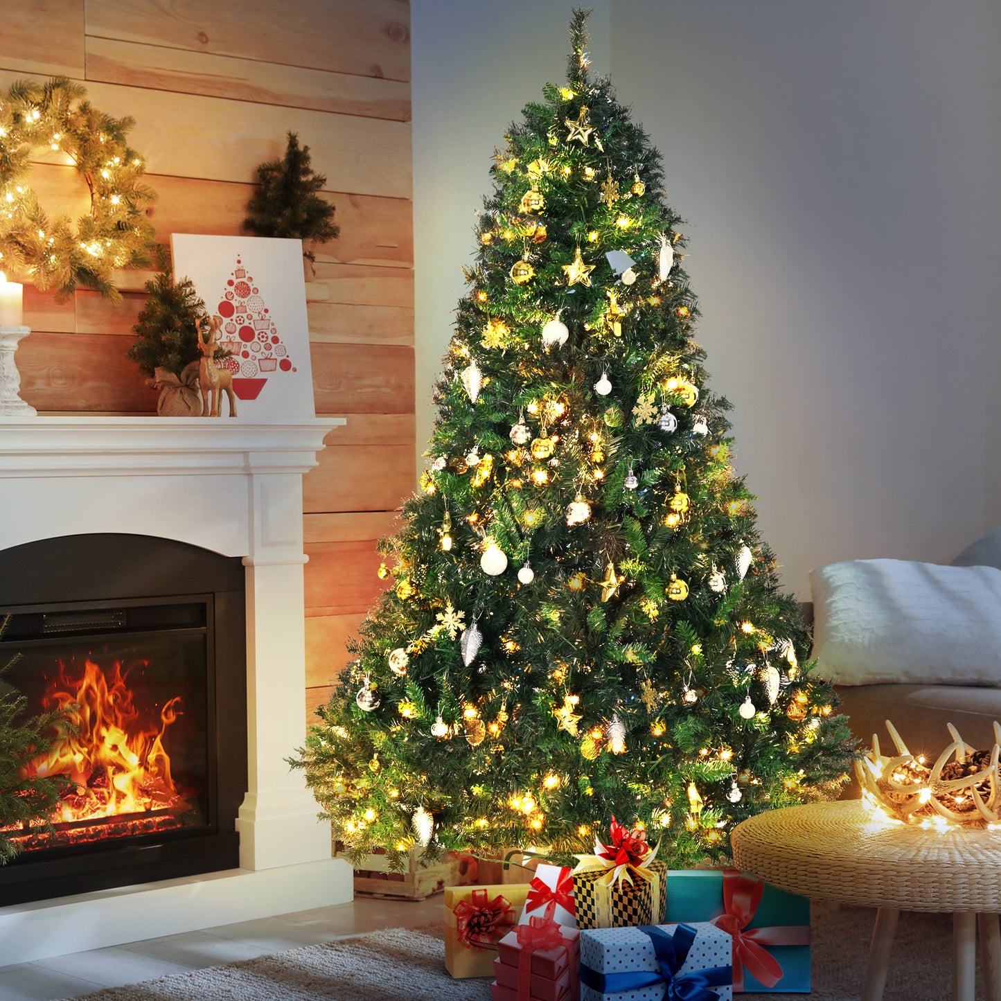 6FT Pre-Lit Artificial Christmas Tree Holiday Décor Ornament Stand