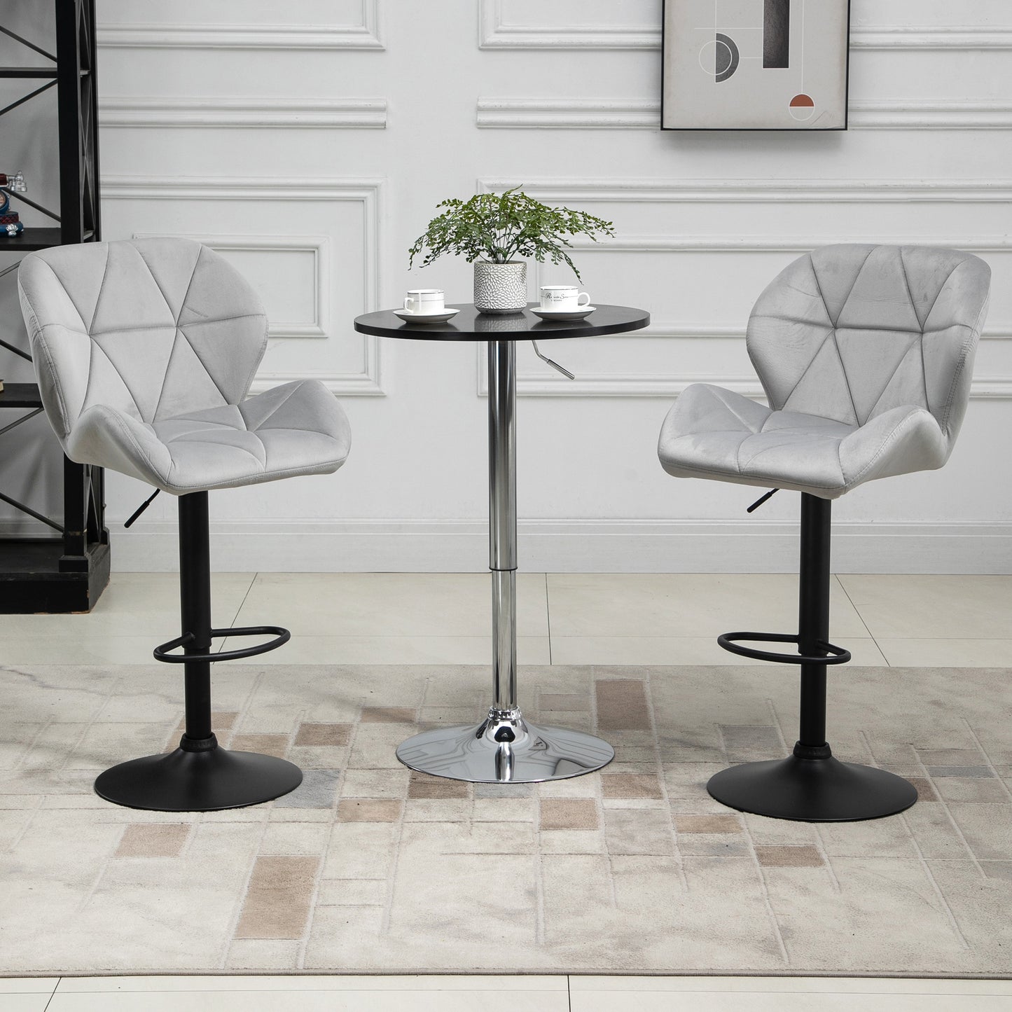 Bar Stool Set of 2 Fabric Adjustable Height Counter Chairs Light Grey