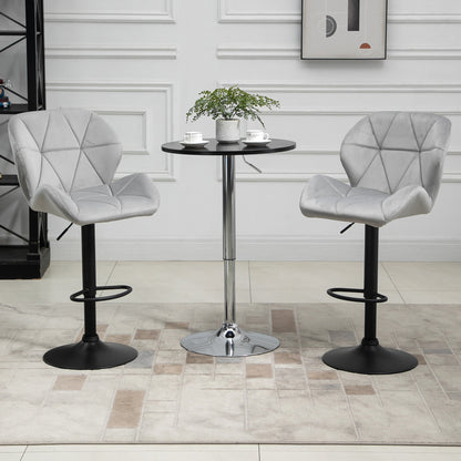 Bar Stool Set of 2 Fabric Adjustable Height Counter Chairs Light Grey