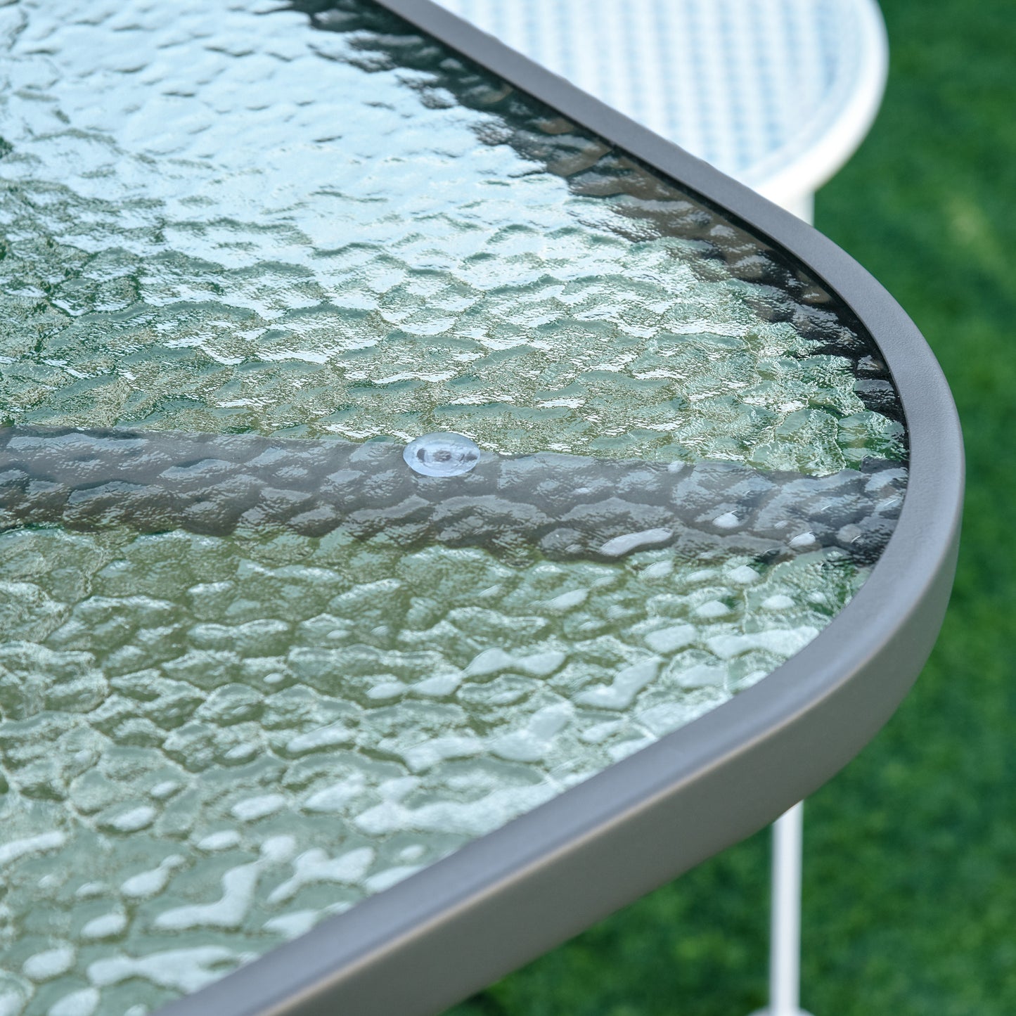Metal Garden Dining Table Outdoor Patio w/ Glass, Umbrella Hole