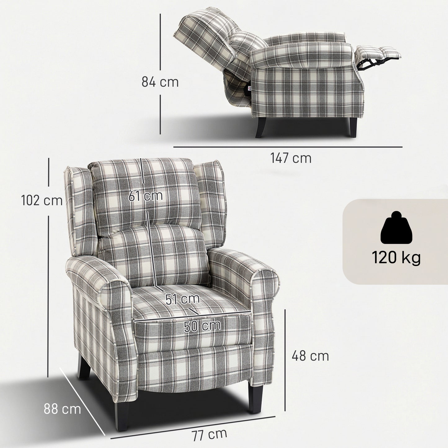 Recliner Chair for Living Room Wingback Chair with Padded Armrest