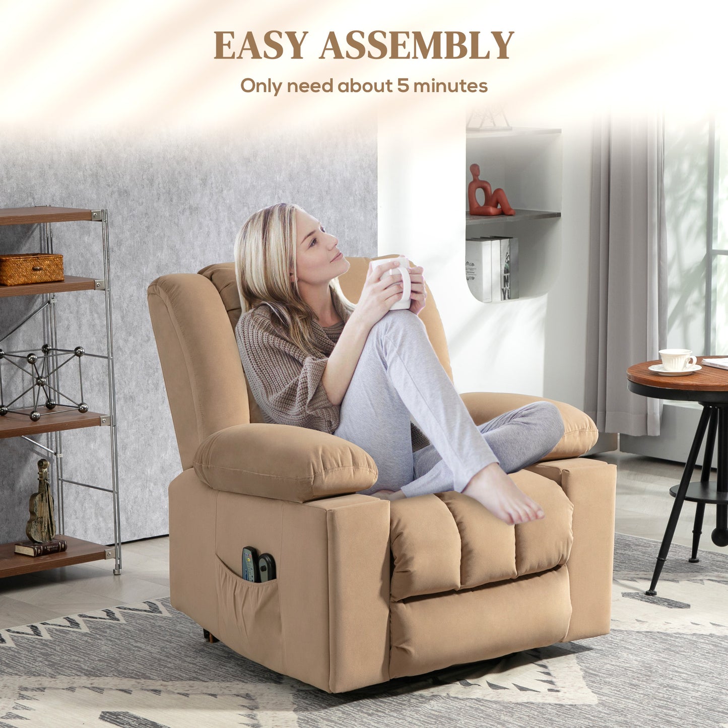 Power Lift Recliner Chair with Vibration Massage, USB, Light Brown