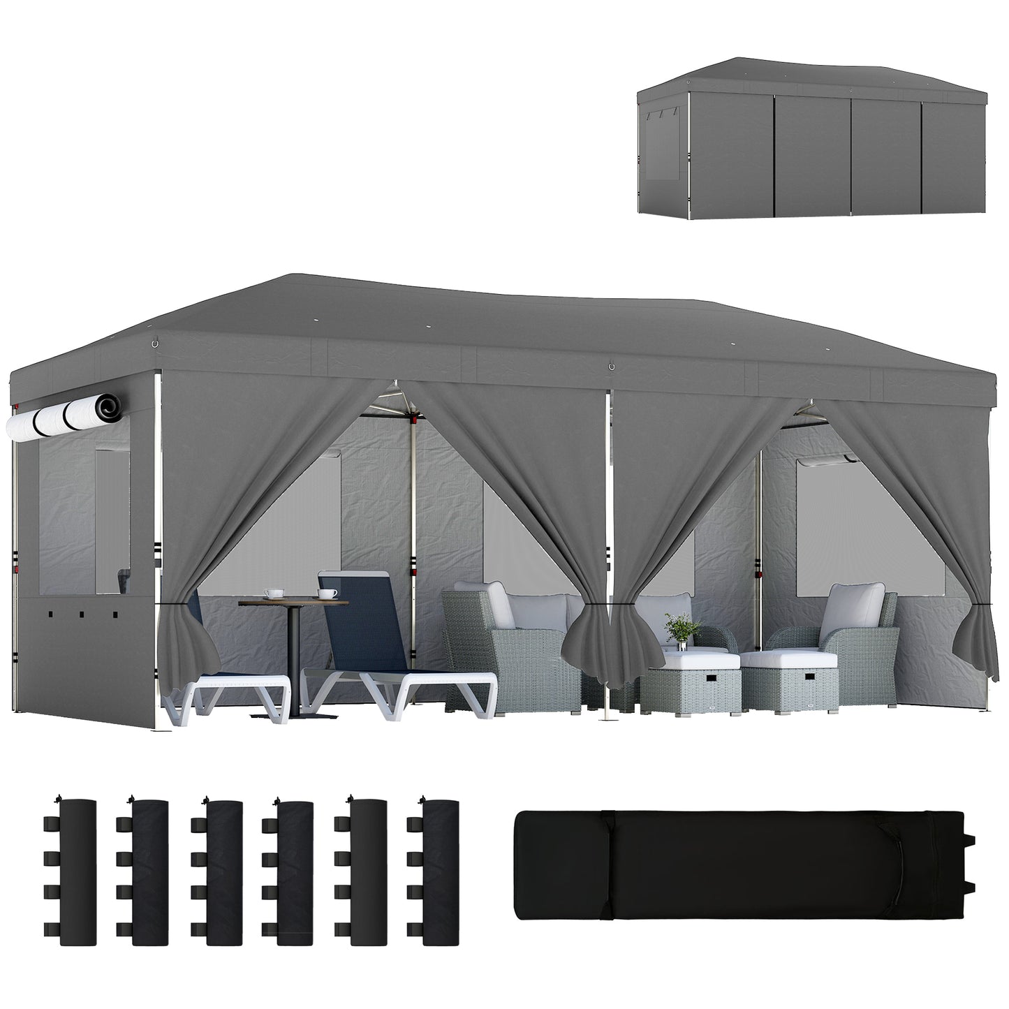 3 x 6 m Pop Up Gazebo, UPF50+ Wedding Party Tent Marquee, Dark Grey