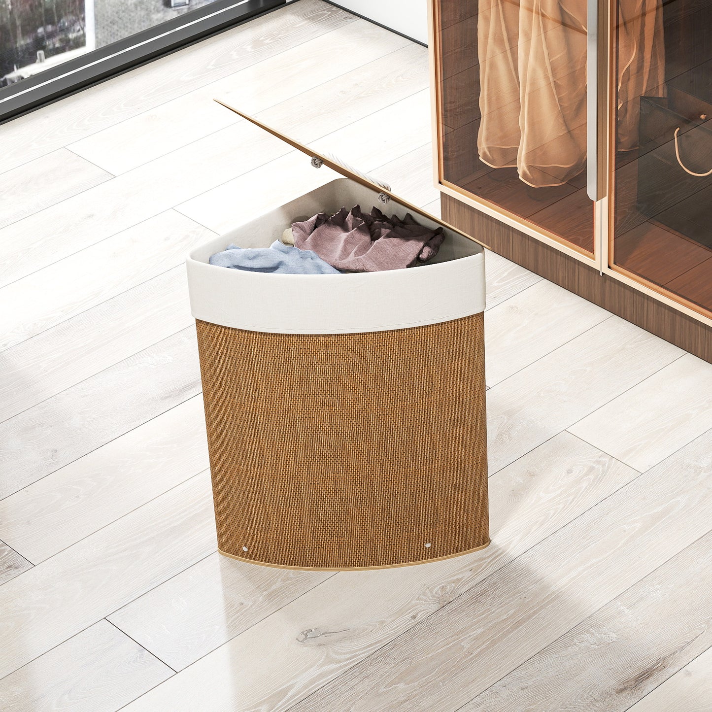 55L Laundry Hamper with Removable Washable Liner Bag, Brown