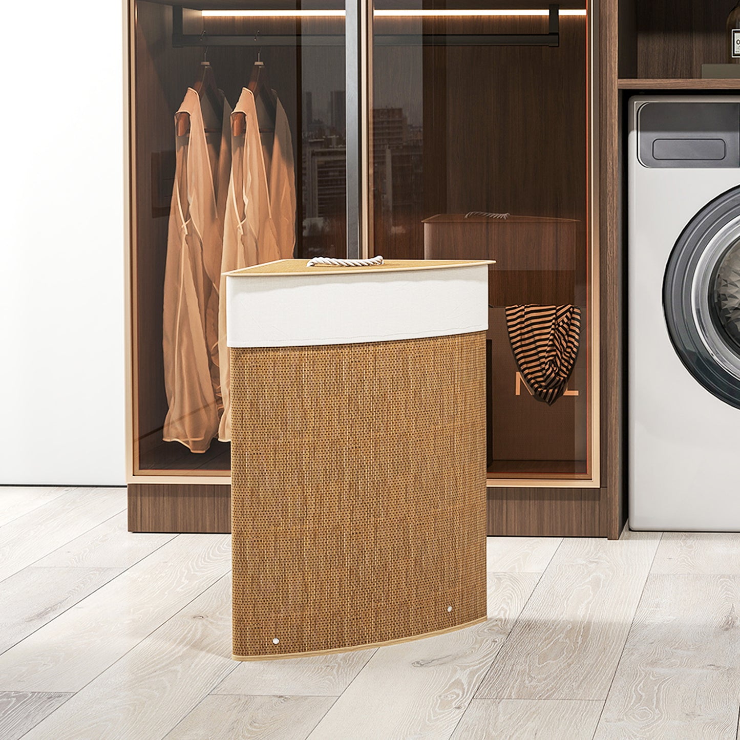 55L Laundry Hamper with Removable Washable Liner Bag, Brown