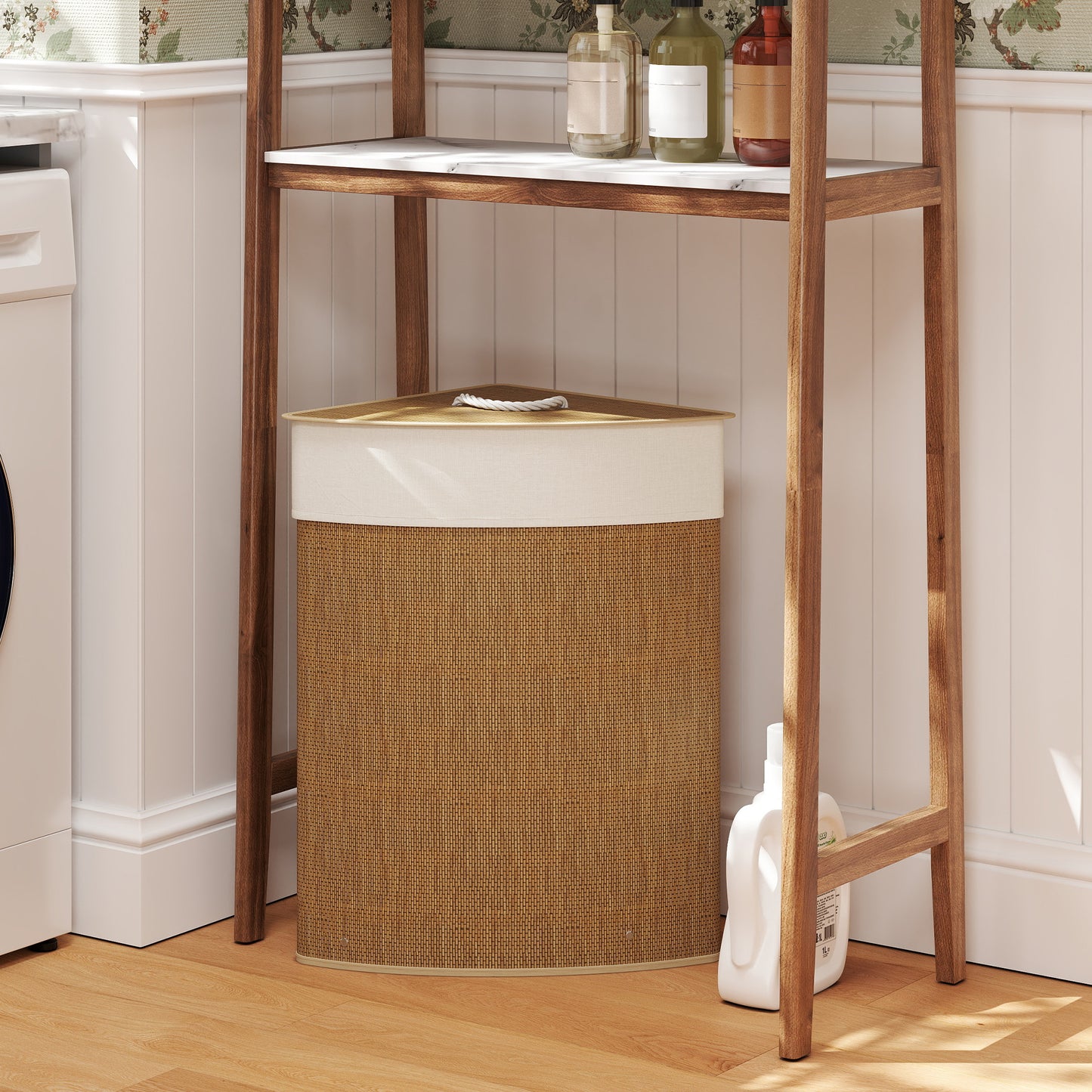 55L Laundry Hamper with Removable Washable Liner Bag, Brown
