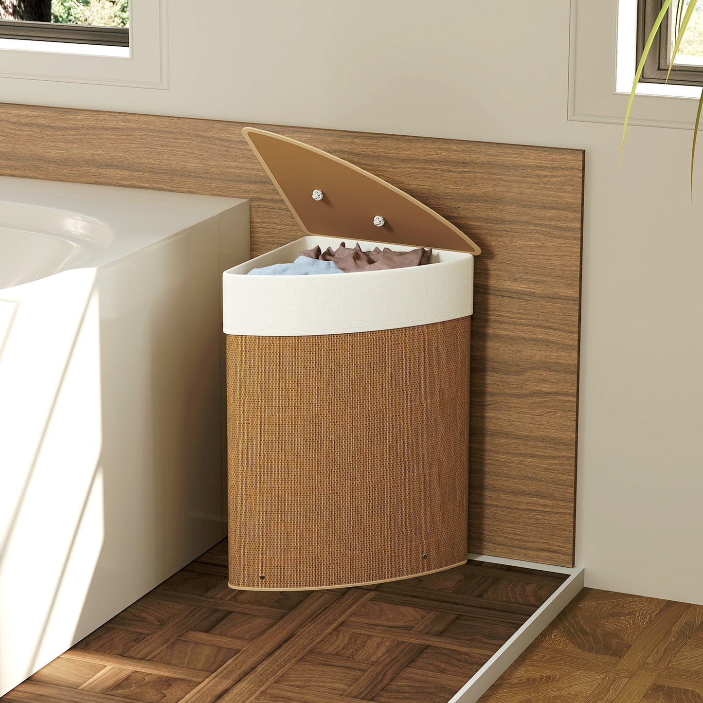 55L Laundry Hamper with Removable Washable Liner Bag, Brown