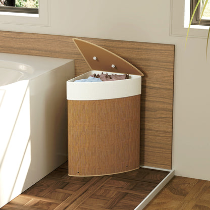 55L Laundry Hamper with Removable Washable Liner Bag, Brown