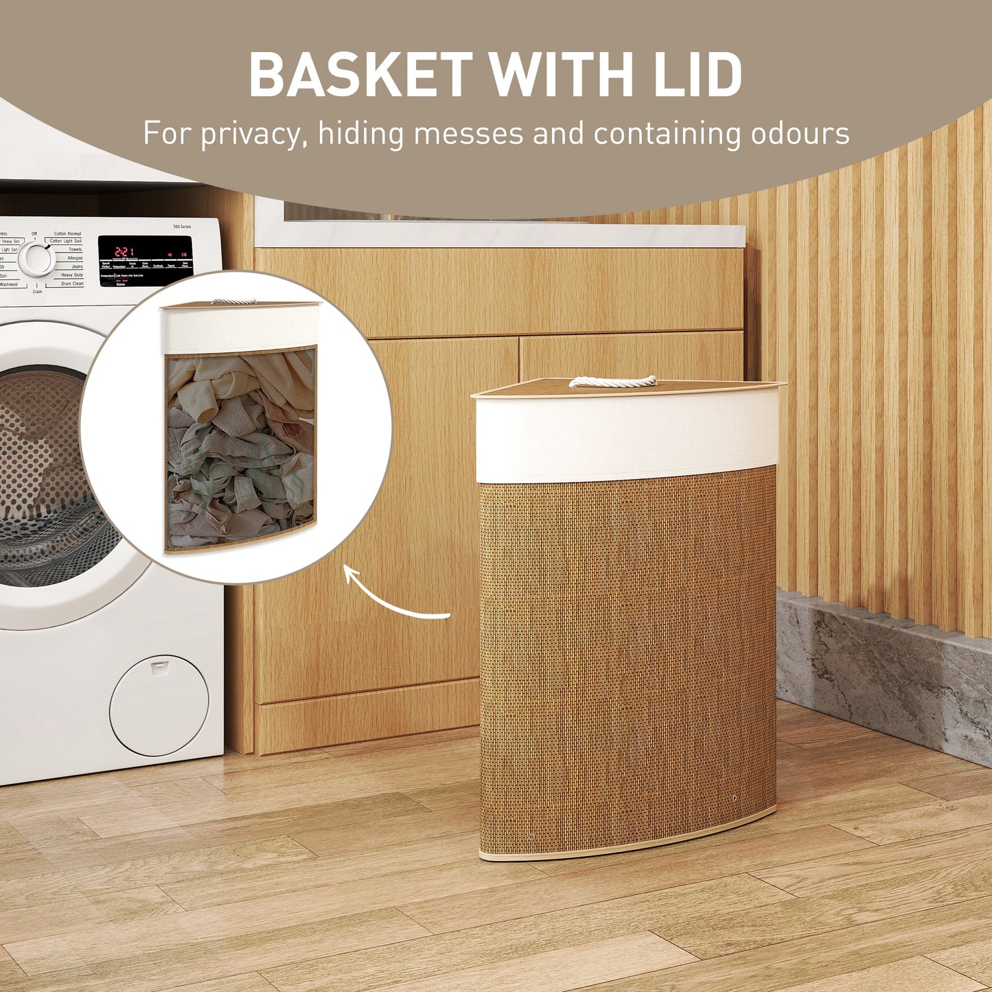 55L Laundry Hamper with Removable Washable Liner Bag, Brown