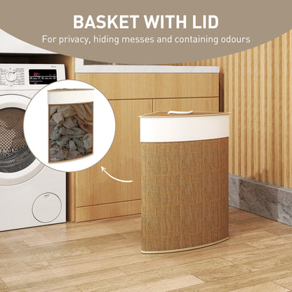 55L Laundry Hamper with Removable Washable Liner Bag, Brown
