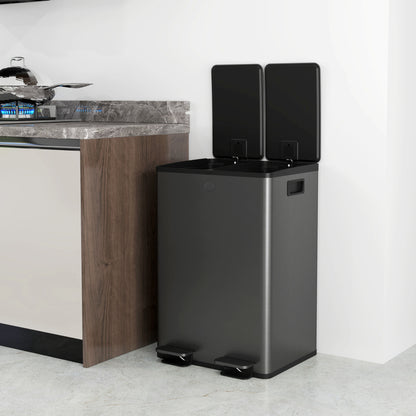 2 x 28L Dual Kitchen Bin Pedal Bin for Recycling and Waste, Black