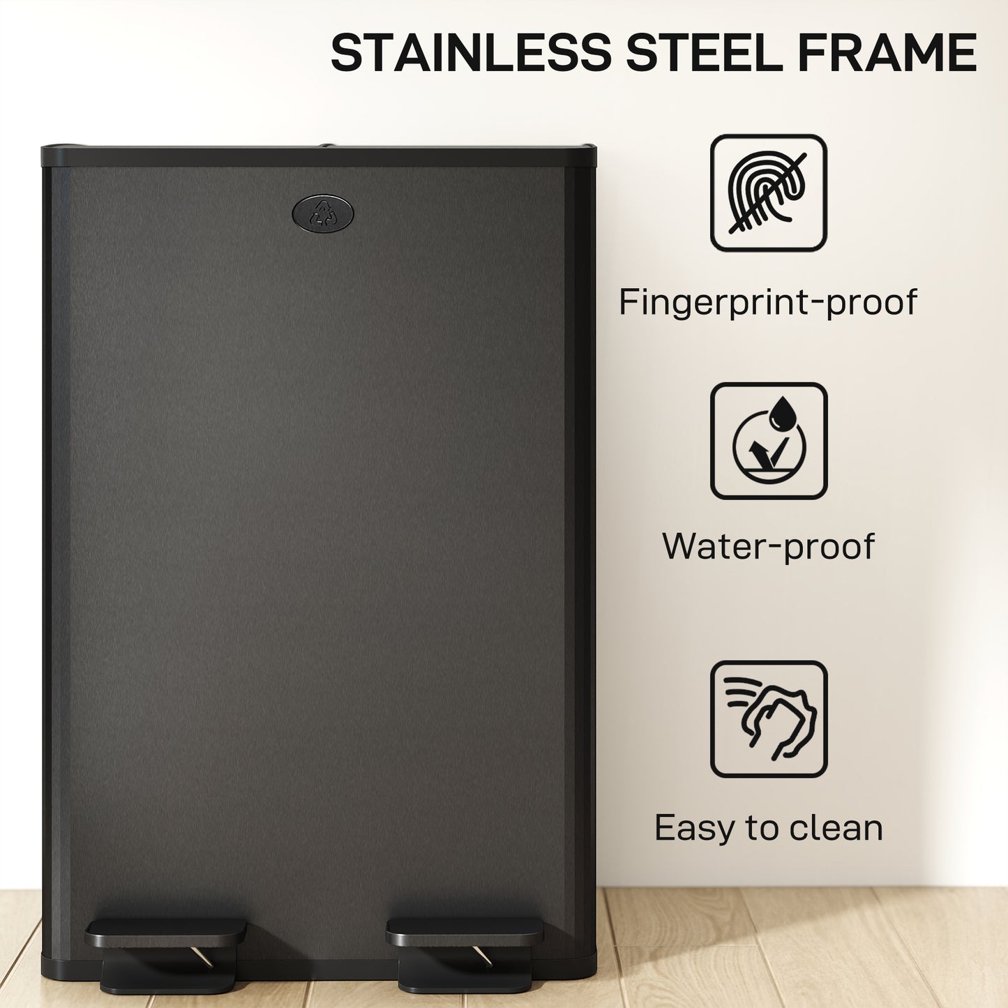 2 x 28L Dual Kitchen Bin Pedal Bin for Recycling and Waste, Black