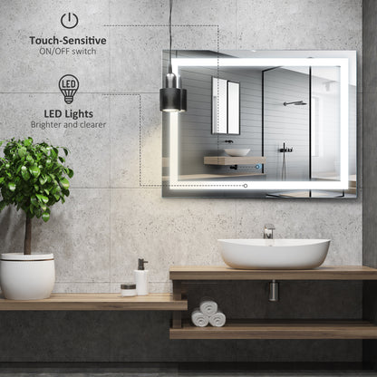 kleankin 80x60cm LED Bathroom Mirror Wall Mounted Vanity Illuminated w/ Touch Switch Accessories Home Furnishings