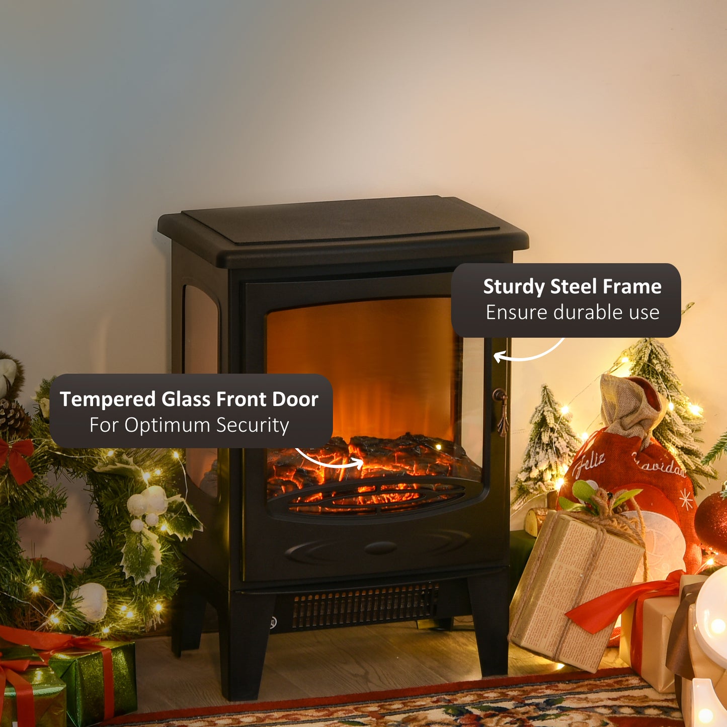 900W/1800W Freestanding Electric Fireplace w/ Adjustable Artificial Flame