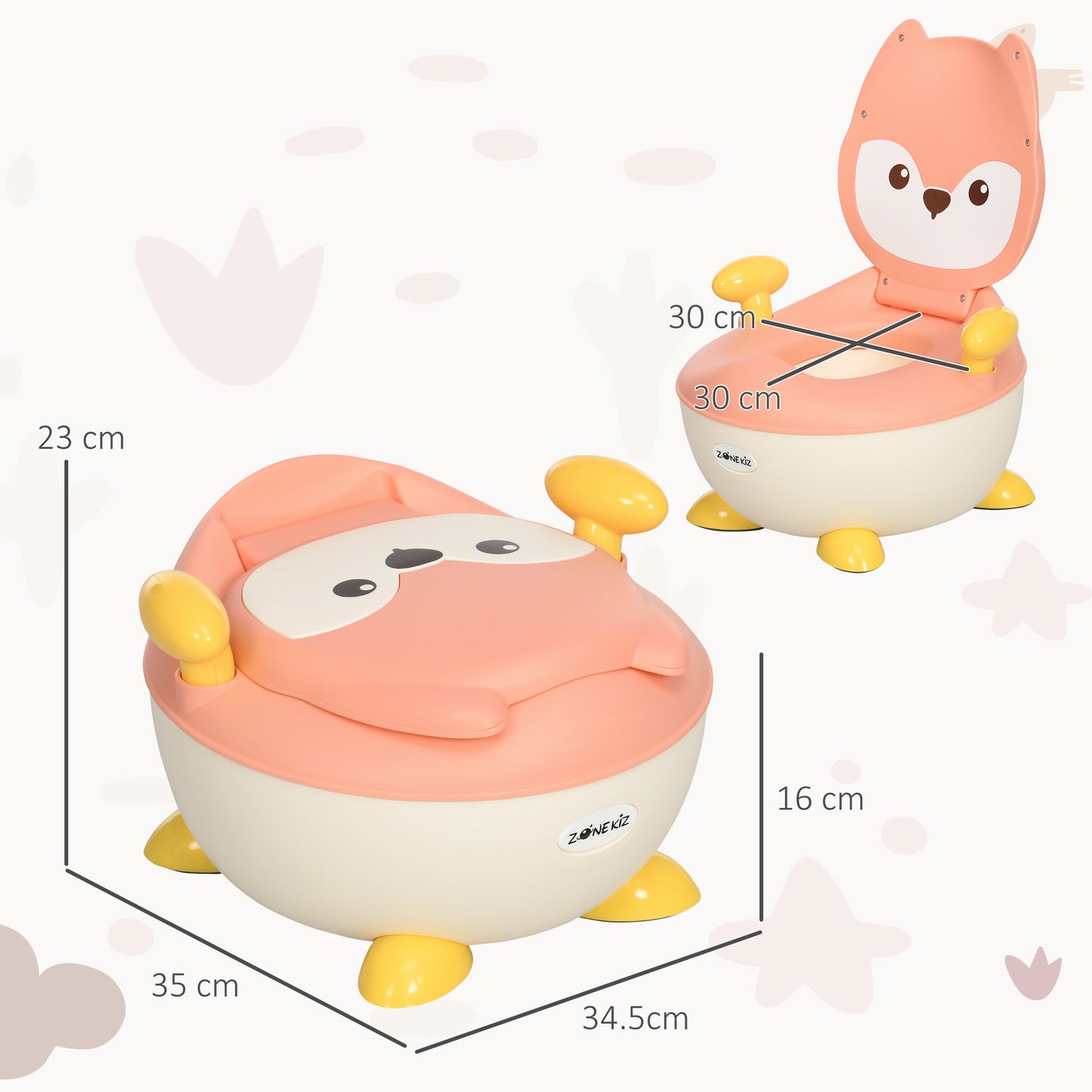 Baby Potty Training Toilet, Toddler Toilet Seat with Splash Guard, Backrest, Anti-Tip Feet, Side Handles, Easy to Clean, Portable Travel Potty for Boys and Girls 6 to 36 Months, Fox Shape