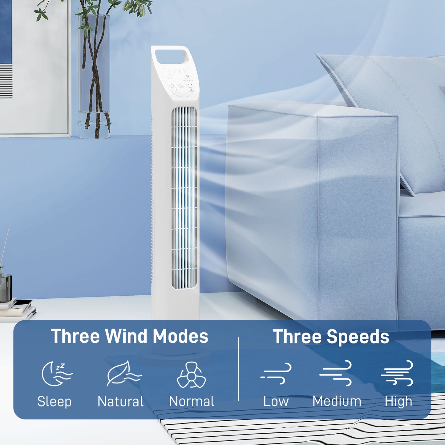 Oscillating Tower Fan Floor Fan with 4H Timer for Home Office White