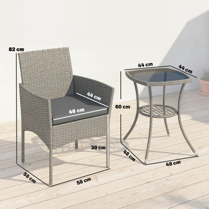 3 Piece Rattan Bistro Set with 2 Tier Glass-Top Table, Chairs