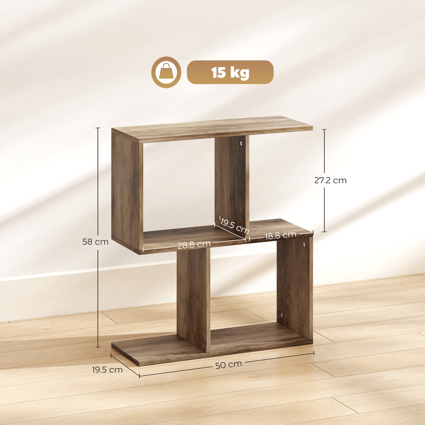 Side Table, Narrow End Table with Storage Shelves, Oak