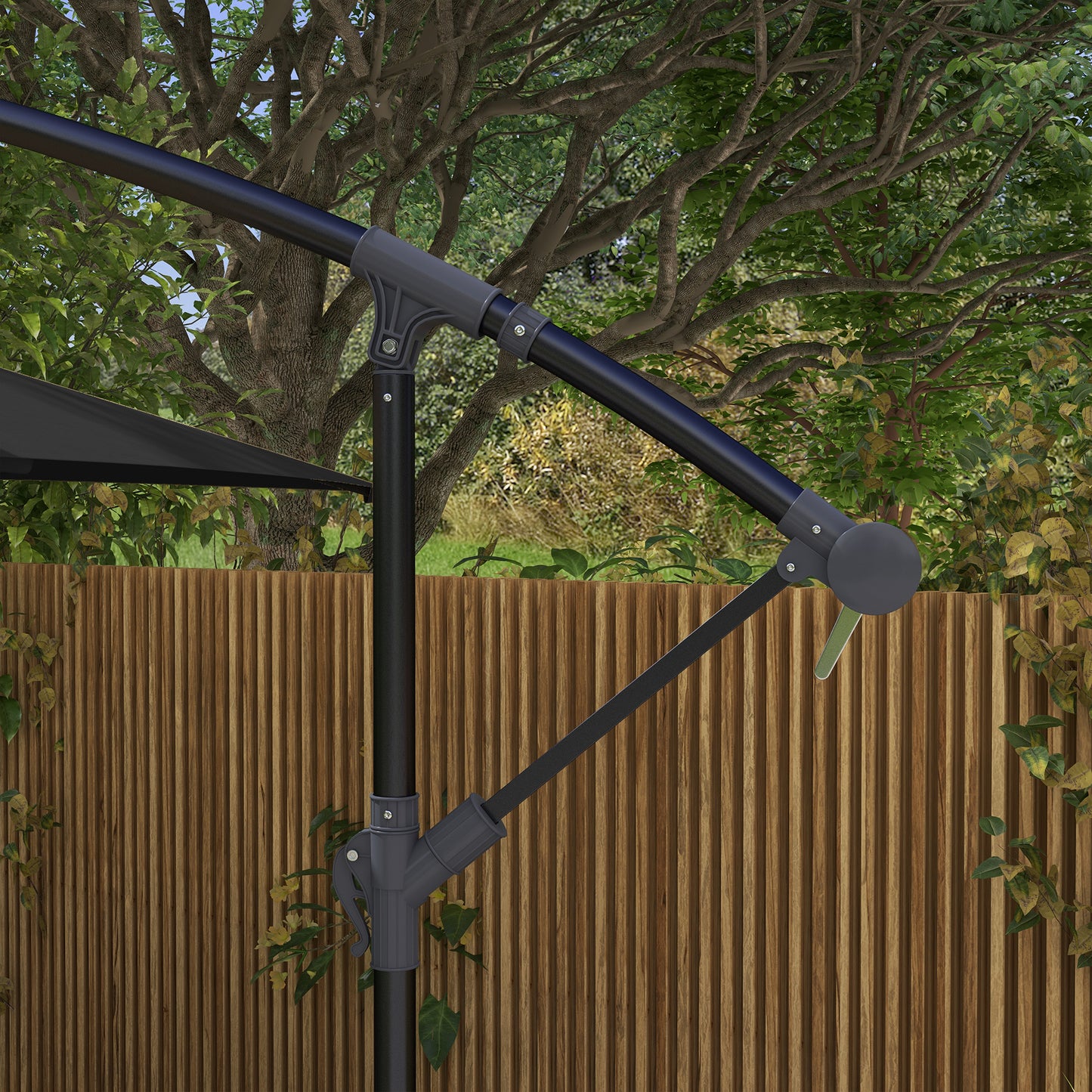 3x2m Cantilever Parasol with Cross Base, Banana Parasol with Crank Handle and 6 Ribs, Rectangular Hanging Patio Umbrella