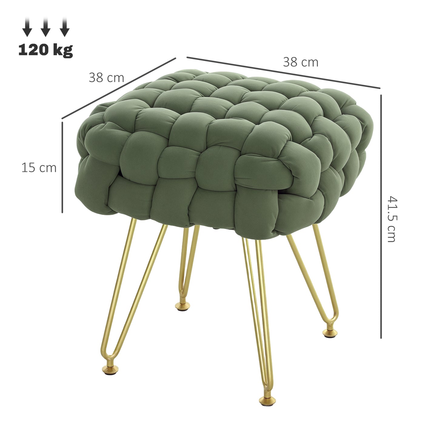 Woven Velvet Foot Stool with Steel Legs for Living Room, Dark Green