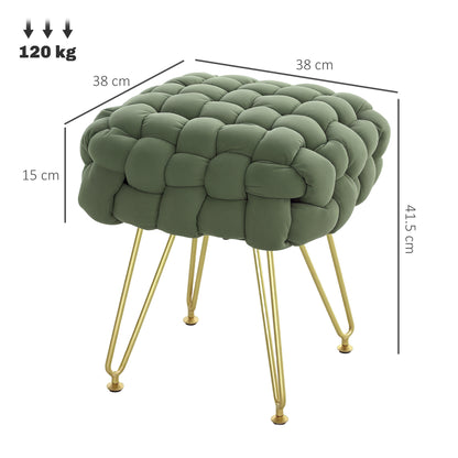 Woven Velvet Foot Stool with Steel Legs for Living Room, Dark Green