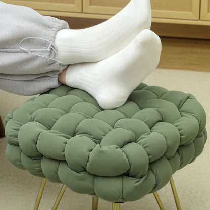 Woven Velvet Foot Stool with Steel Legs for Living Room, Dark Green