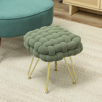 Woven Velvet Foot Stool with Steel Legs for Living Room, Dark Green