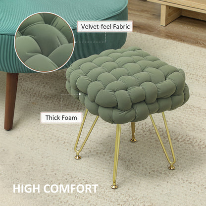 Woven Velvet Foot Stool with Steel Legs for Living Room, Dark Green