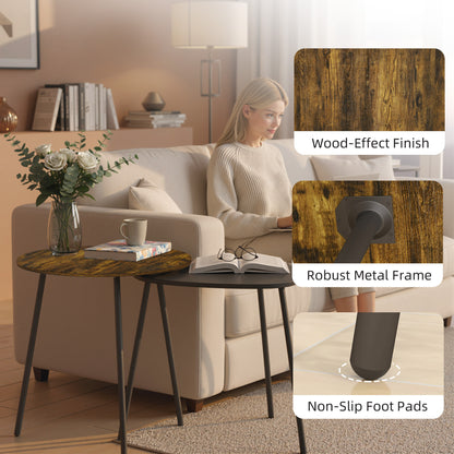 Set of 2 Nesting Side Table with Metal Frame, Rustic Brown