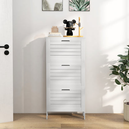 Narrow Shoe Storage Cabinet with 3 Flip Drawers, White