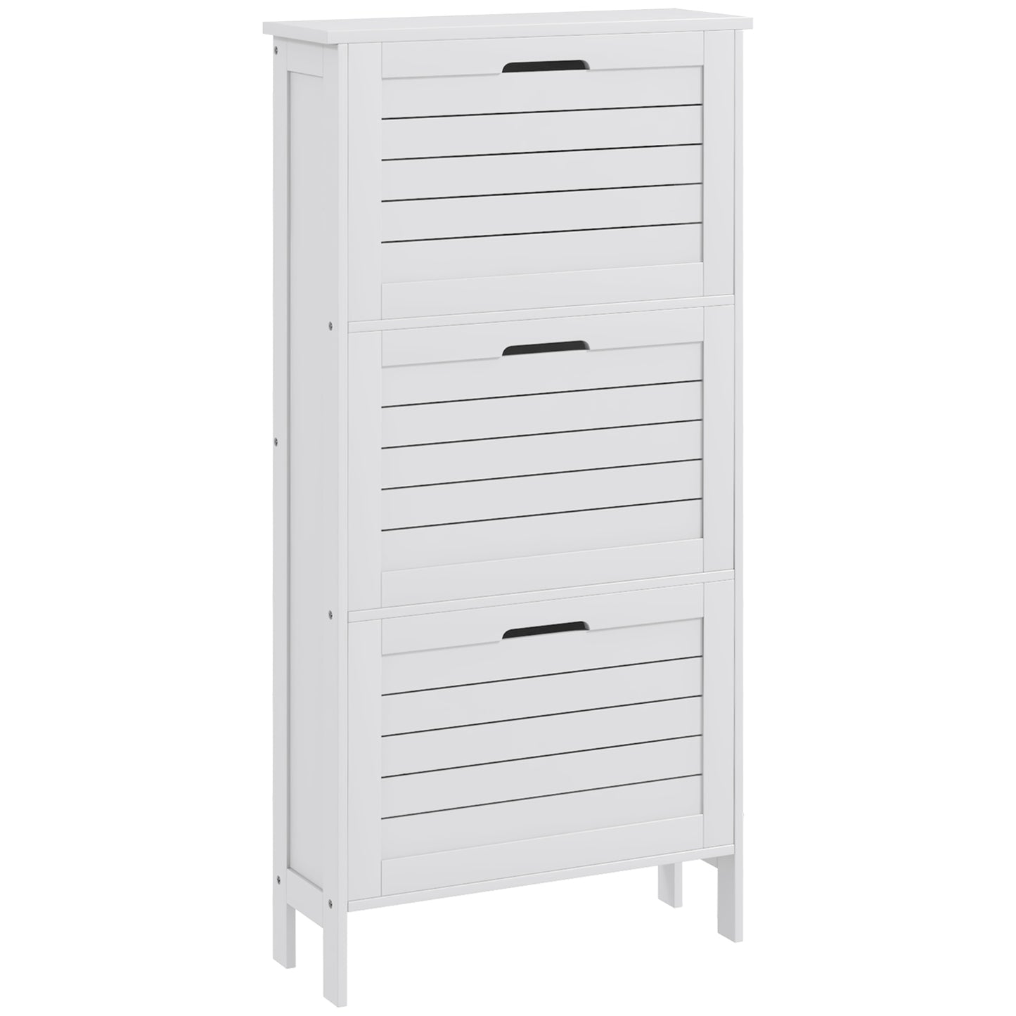 Narrow Shoe Storage Cabinet with 3 Flip Drawers, White