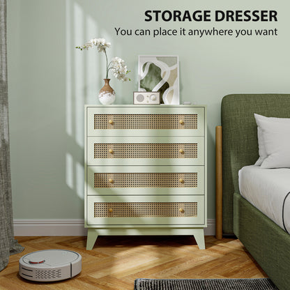 Chest of Drawers, 4 Drawer Unit Storage Organiser with Rattan Element