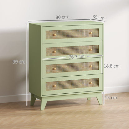 Chest of Drawers, 4 Drawer Unit Storage Organiser with Rattan Element