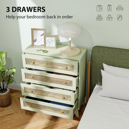 Chest of Drawers, 4 Drawer Unit Storage Organiser with Rattan Element