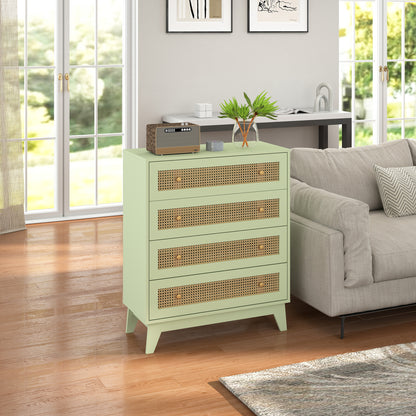 Chest of Drawers, 4 Drawer Unit Storage Organiser with Rattan Element