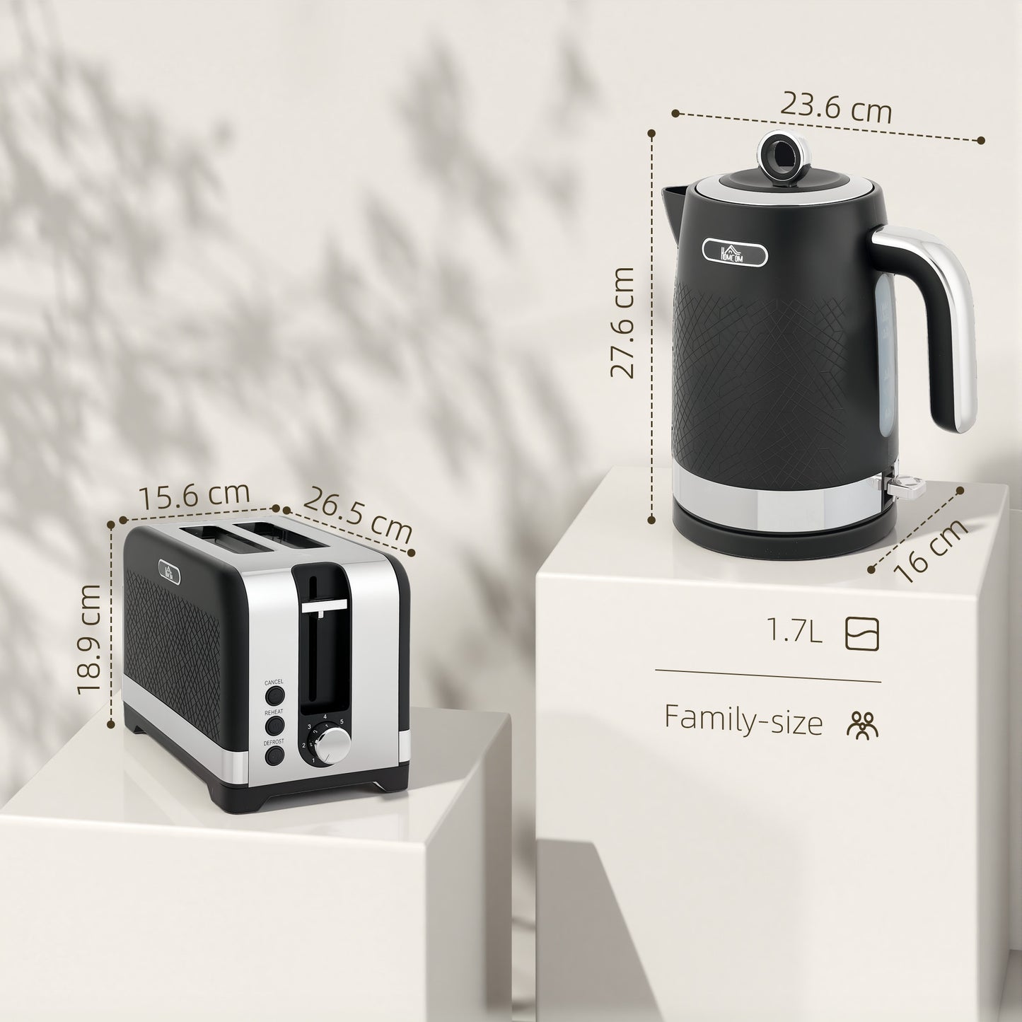 3000W Rapid Boil Kettle and Toaster Set with Otter Thermostat, Black