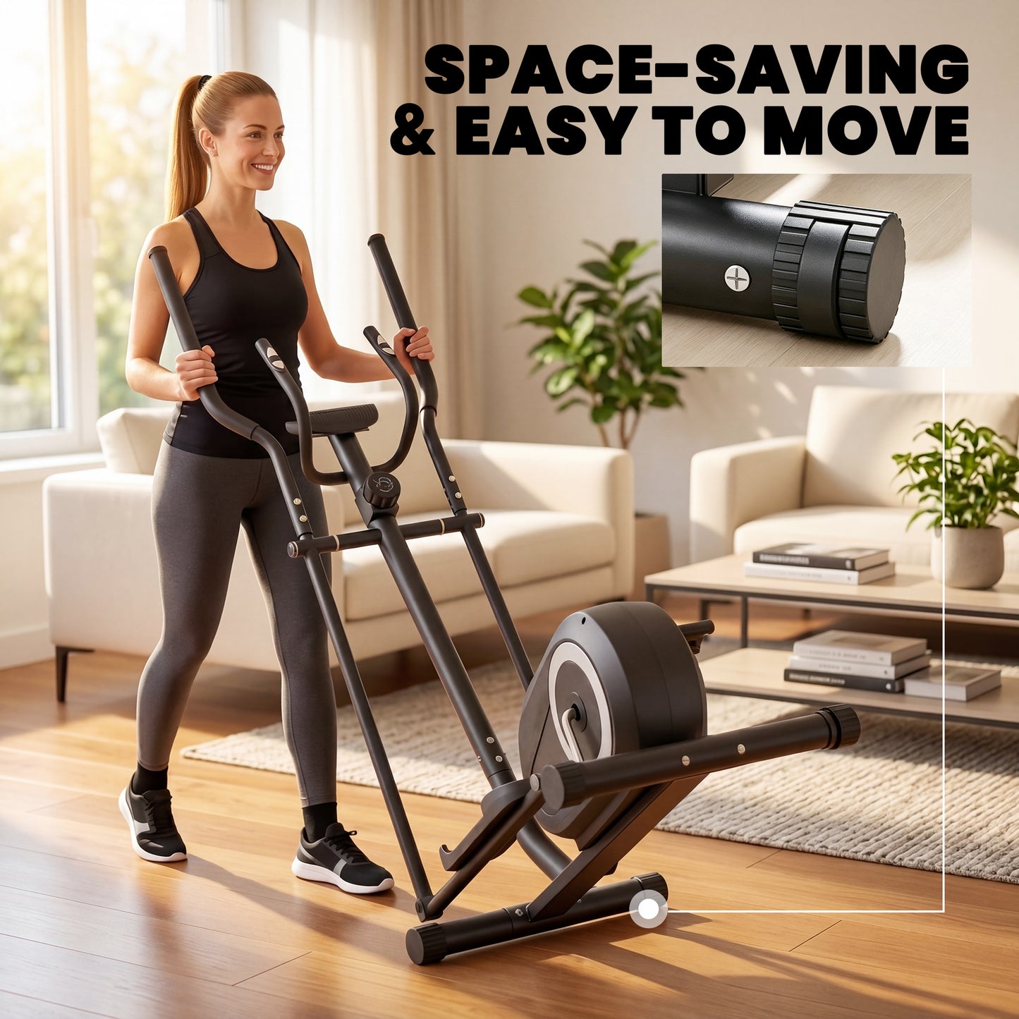 Elliptical Cross Trainer for Home, Quiet Magnetic Elliptical Machine with Bluetooth, App Compatible, 8-Level Adjustable Resistance, LCD Monitor & Pulse Sensor, Wheels, 120KG Load Capacity