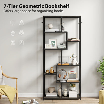 Industrial Bookcase 7-Tier Bookshelf Shelving Unit Grey Black