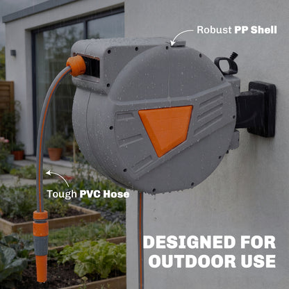 Retractable Hose Reel Wall Mounted, 20+1.6m Hose Pipe Reel, Orange