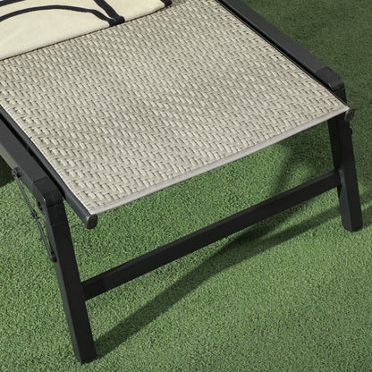 Foldable Rattan Sun Lounger with 5-Level Adjust Backrest, Recliner Chair, Mixed Grey