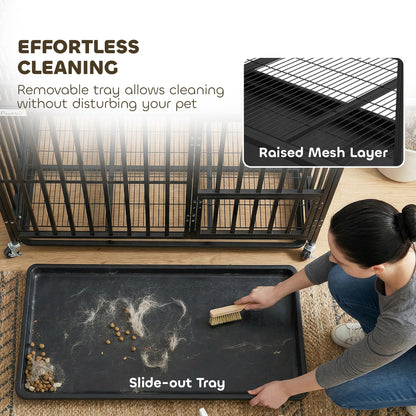 Heavy Duty Dog Crate, Dog Cage with Wheels for Medium Large Breeds