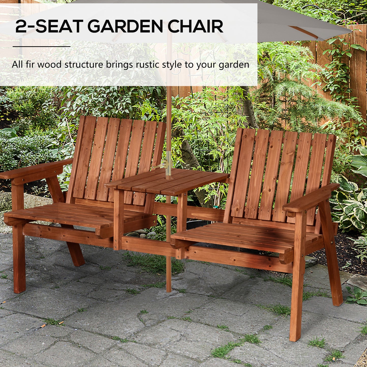 2-Seater Garden Bench Patio Antique Loveseat with Armrest, Steel Orange