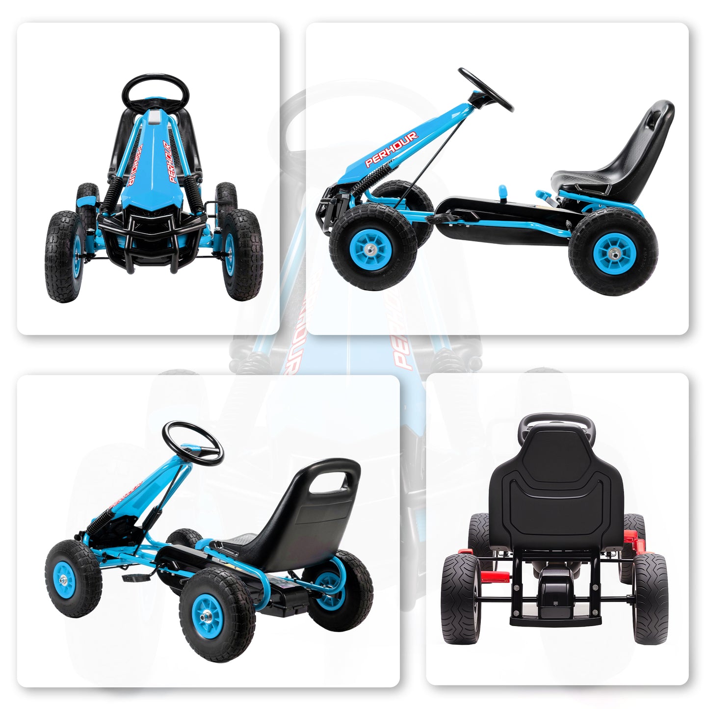 Kids Pedal Go Kart with Adjustable Seat, EVA Tyres, Blue