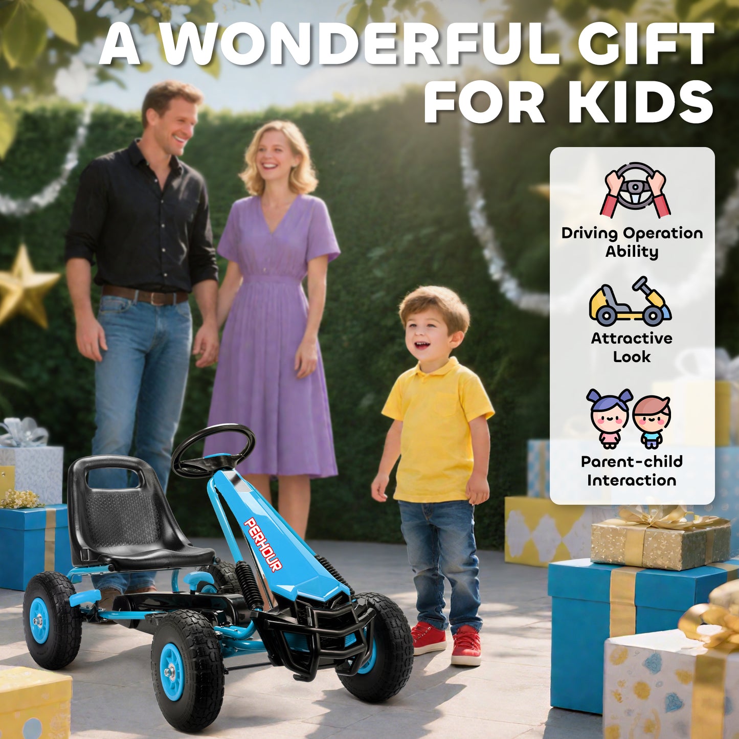 Kids Pedal Go Kart with Adjustable Seat, EVA Tyres, Blue