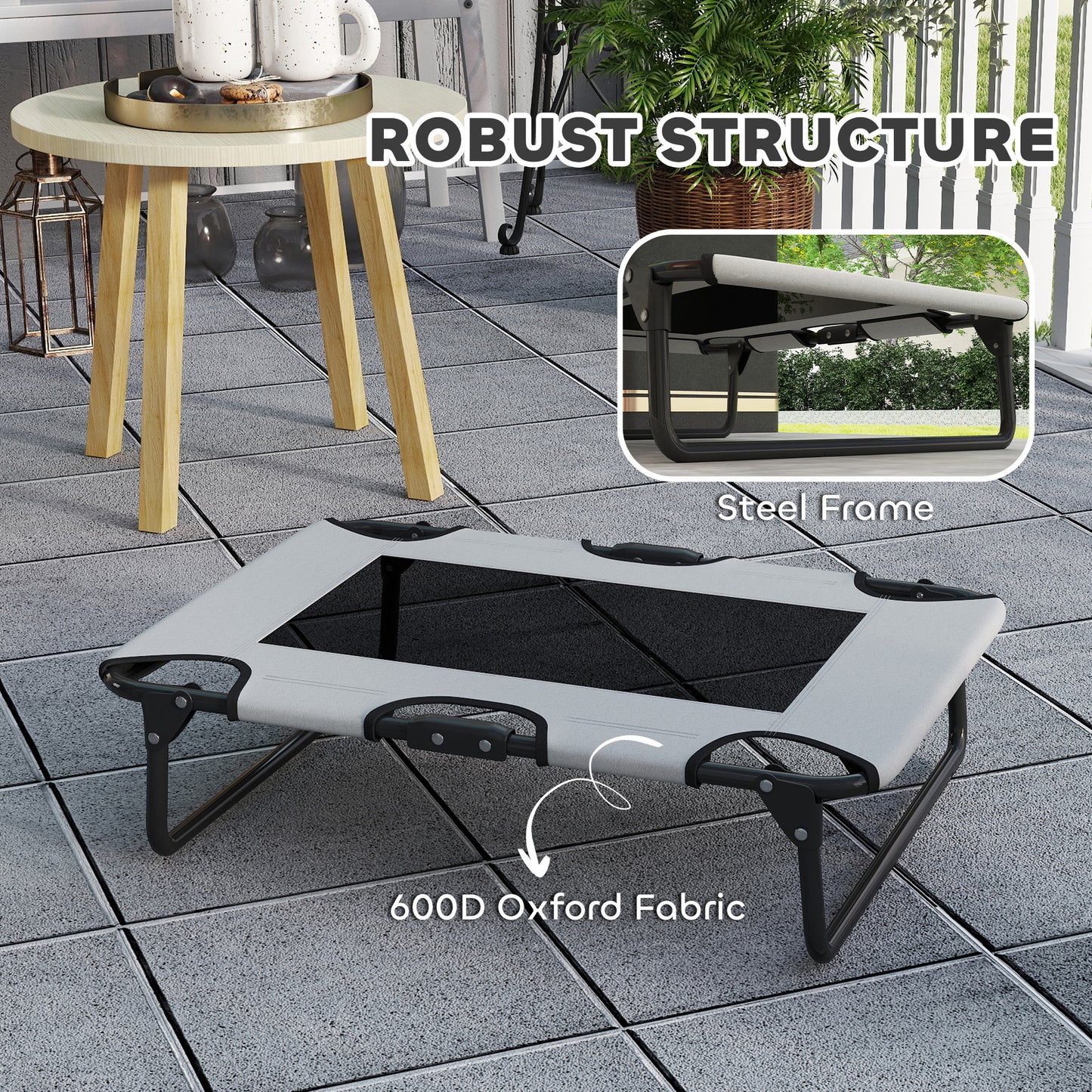 Raised Dog Bed with Breathable Mesh for S & M Dogs, Light Grey