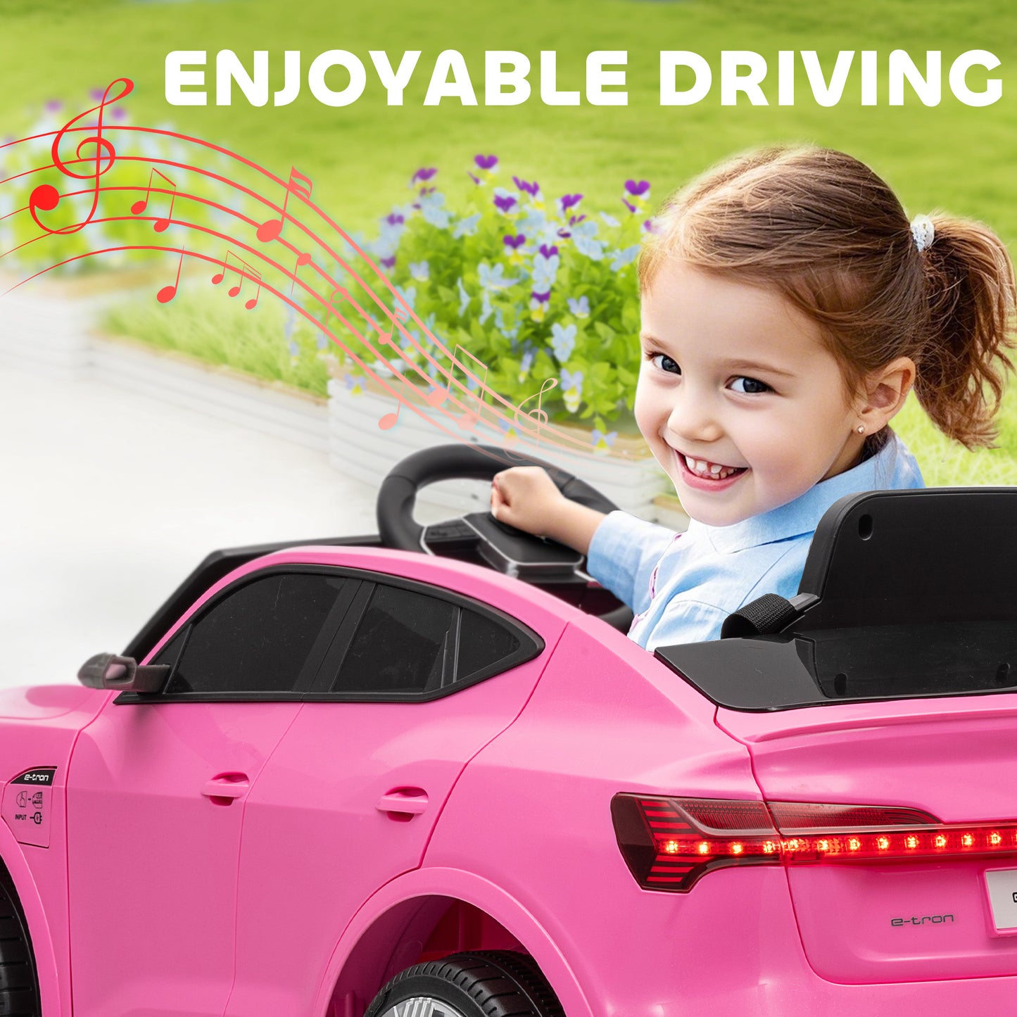 Audi E-tron Licensed 12V Kids Electric Ride on, Electric Car for Kids, with Parental Remote, Music Lights MP3, Suspension Wheels, for 3-5 Years, Pink