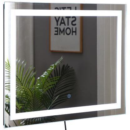 kleankin 80x60cm LED Bathroom Mirror Wall Mounted Vanity Illuminated w/ Touch Switch Accessories Home Furnishings